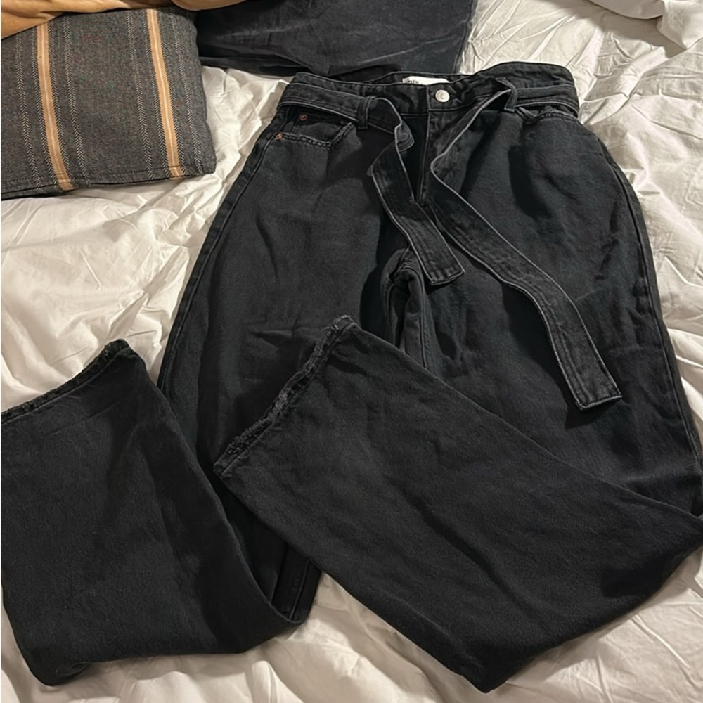 Zara jeans, black , size 36 , US4, straight leg, tie belt